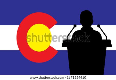 Colorado USA Flag Background Man Speaks. Business Man Presentation Conference Concept.