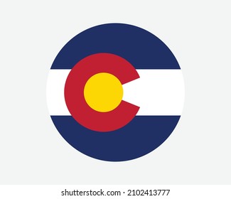 Colorado USA Round State Flag. CO, US Circle Flag. State of Colorado, United States of America Circular Shape Button Banner. EPS Vector Illustration.