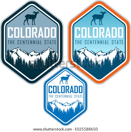 colorado vector label with bighorn sheep and mountains forest