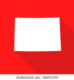 Colorado white map,border flat simple style with long shadow on red background
