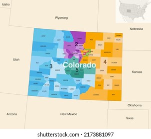 Colorado's congressional districts (2013-2023) vector map with neighbouring states and terrotories