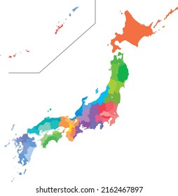 Color-coded colorful map of Japan