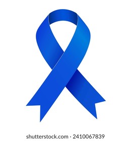 Colorectal Cancer Awareness Month. Blue ribbon. Vector illustration isolated on a white background