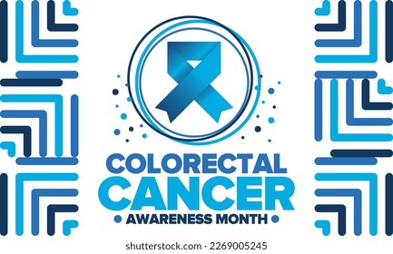 Colorectal Cancer Awareness Month. Celebrate annual in March. Control and protection. Prevention campaign. Medical health care concept. Poster with blue ribbon. Banner, background. Vector illustration