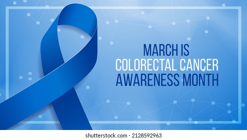 Concepto del Mes de Concienciación sobre el Cáncer Colorrectal. Plantilla de banner con cinta azul y texto. Ilustración vectorial.