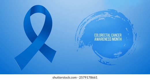 Colorectal Cancer Awareness Month concept. Banner template with blue ribbon and text. Vector illustration.