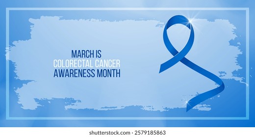 Colorectal Cancer Awareness Month concept. Banner template with blue ribbon and text. Vector illustration.