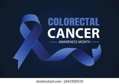 Colorectal cancer awareness month illustration with blue ribbon. I deal for logo, flyer, banner, poster