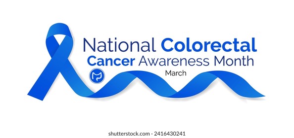 Colorectal Cancer awareness month is March. Banner, poster, card, background design with  blue ribbon and text. Vector illustration.