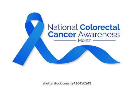 Colorectal Cancer awareness month is March. Banner, poster, card, background design with  blue ribbon and text. Vector illustration.