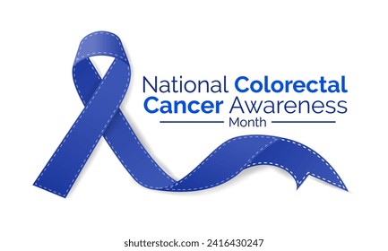 Colorectal Cancer awareness month is March. Banner, poster, card, background design with  blue ribbon and text. Vector illustration.