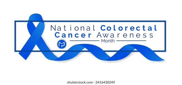 Colorectal Cancer awareness month is March. Banner, poster, card, background design with  blue ribbon and text. Vector illustration.