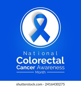 Colorectal Cancer awareness month is March. Banner, poster, card, background design with  blue ribbon and text. Vector illustration.