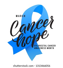 Colorectal Cancer Awareness Month Vector Illustration. Ribbon around letters. Vector Stroke Blue Ribbon. March is Cancer Awareness Month.