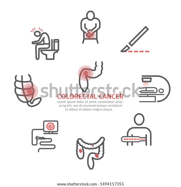 Colorectal Cancer Banner Diagnostics Line Icons Stock Vector (Royalty ...