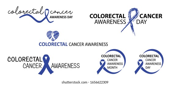 Colorectal CRC cancer awareness day, Dark blue ribbon. Cancer that starts in the large intestine (colon). The large intestine is the last part of the digestive tract. Polyps disease concept.