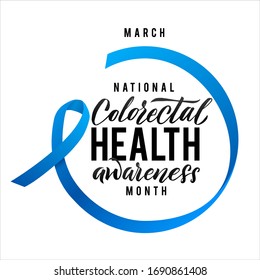 Colorectal Health Awareness Month Vector Illustration. Ribbon around letters. Vector Stroke Blue Ribbon. March is Cancer Awareness Month.