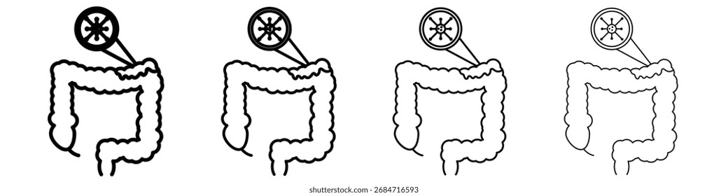 icono de cáncer colorrectral Conjunto de contorno de arte de Ilustración vectorial de línea fina plana