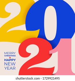 Colored 2021 Happy New Year. Elegant design of colorful 2021 logo numbers. Perfect typography for design and new year celebration invite. Christmas vector illustration. Isolated on white background.