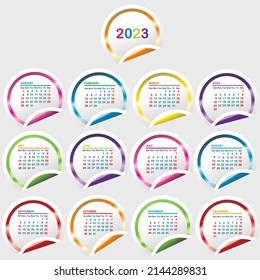 Colored 2023 calendar with stickers