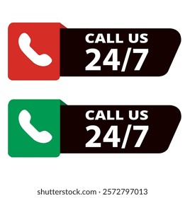 Colored 24-7 call us sign on a white background with copy space