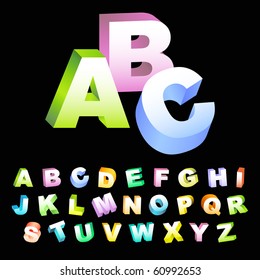 Colored 3d alphabet. Vector set.