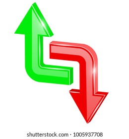 Colored 3d arrows, up and down. Vector illustration isolated on white background