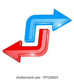 Colored 3d arrows, right and left turn. Vector illustration