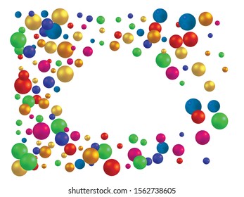 Colored 3d balls confetti falling. Magic element of your design. Vector illustration concept. Colorful invitation template background image, poster or greeting card.