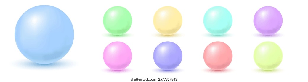 Colored 3d balls set, volume sphere on a white background with shadows, vector illustration.