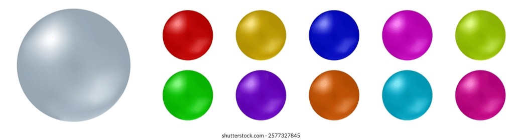 Colored 3d balls set, volume sphere on a white background with shadows, vector illustration.