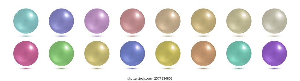 Colored 3d balls set, volume sphere on a white background with shadows, colorful pearls, vector illustration.