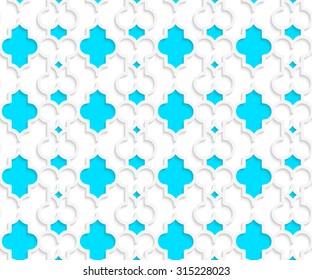 Colored 3D blue Marrakech.Seamless geometric background. Modern 3D texture. Pattern with realistic shadow and cut out of paper effect.