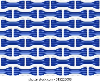 Colored 3D blue striped rounded bolts.Seamless geometric background. Modern 3D texture. Pattern with realistic shadow and cut out of paper effect.