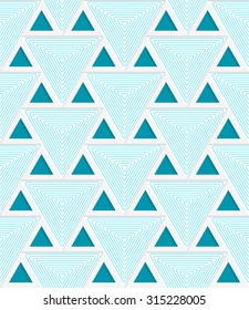 Colored 3D blue striped triangles with grid.Seamless geometric background. Modern 3D texture. Pattern with realistic shadow and cut out of paper effect.