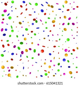Colored 3d confetti flying on white background. Vector