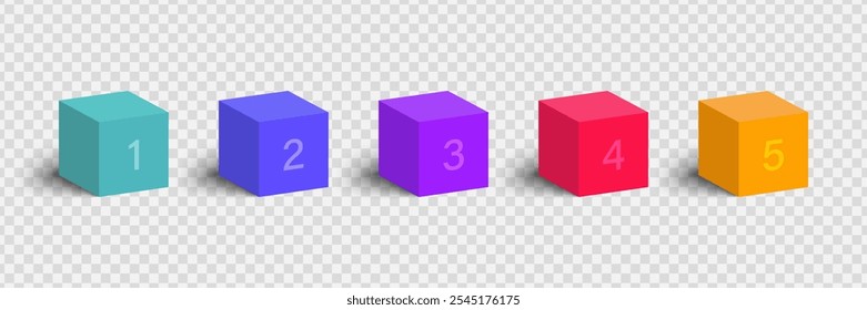 Cubos 3D de colores con números aislados sobre un fondo transparente