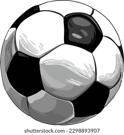 colored 3d effect vector art drawing of a classic black and white practice soccer ball for special football sports events, web, art design.