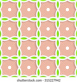 Colored 3D green and orange striped pointy squares.Seamless geometric background. Modern 3D texture. Pattern with realistic shadow and cut out of paper effect.