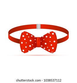 Colored 3d icon, vector design with shadow. Red dotted bow tie for illustration of men's accessory and clothes. Symbol of gentleman and elegance