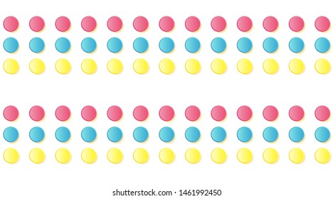 Colored 3d pop-up circles red blue yellow bright color interesting composition dot pattern vector background template