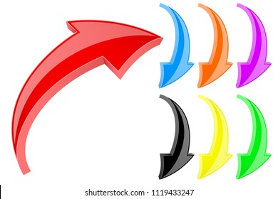Colored 3d shiny arrows. Set. Vector illustration isolated on white background