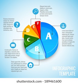 Colored abstract 3d pie chart web design infographic element with internet icons vector illustration