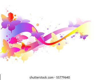 Colored abstract background with butterflies