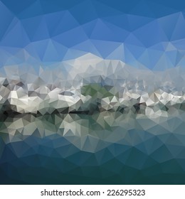 Colored abstract background. Mountains and sea landscape, triangle design vector illustration.