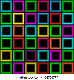 Colored abstract background with neon squares. Futuristic glowing wallpaper. Vector illustration.