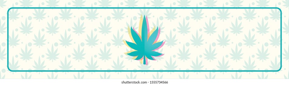 A colored abstract banner with a sheet of marijuana in the center. Vector light background. It can be used in web design.