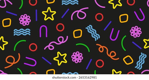 Colored abstract childish wallpaper, Scribble swirl twirl vector seamless pattern. Doodle element seamless background ready for fabric textile kids room wall decoration. EPS 10