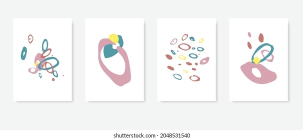Colored abstract circle shapes, spots and rings on a white background. Geometric shape. Poster, cover, template. Flat design.