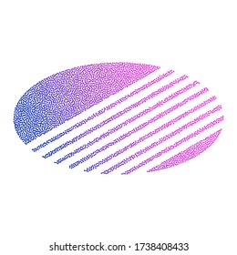Colored abstract circular logo form of dots and blue-red gradient. Neon graphic, light effect.